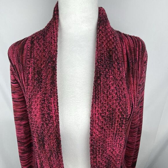 NY Collection Cardigan Sweater Womens S Pink Black Cotton Open Front Soft Grunge - Picture 2 of 15